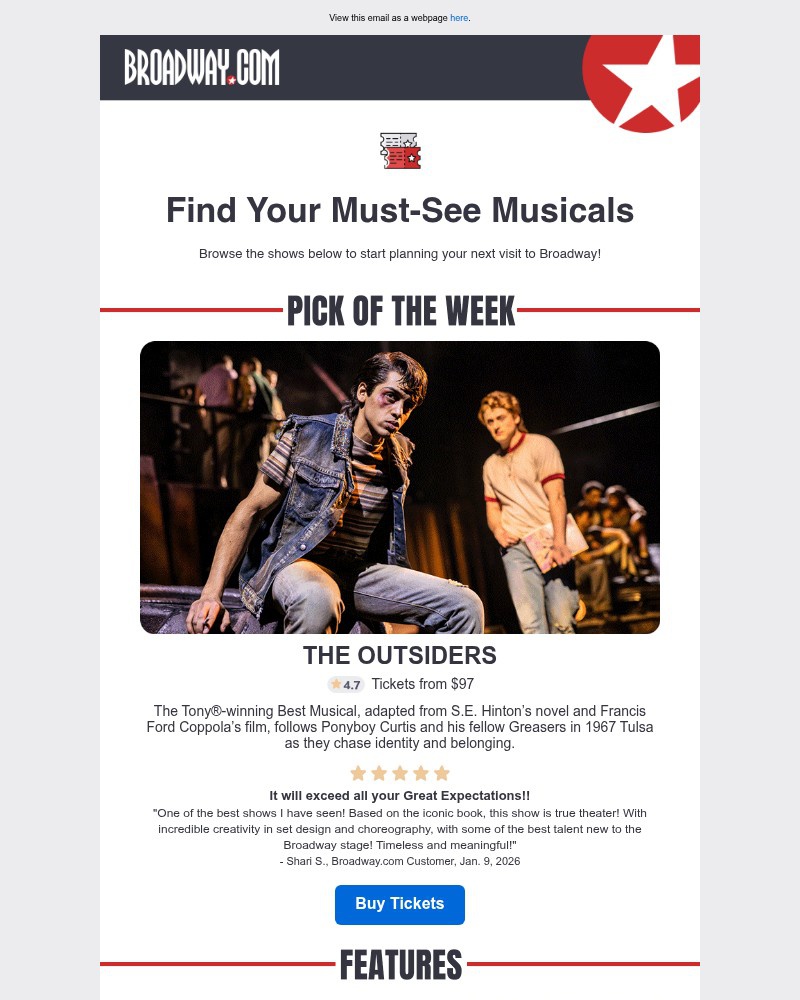 Screenshot of email sent to a Broadway NYC Newsletter subscriber