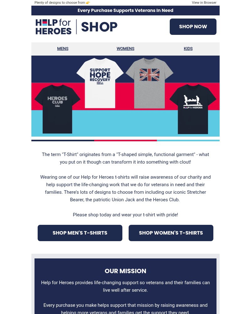 Screenshot of email sent to a Help for Heroes Newsletter subscriber