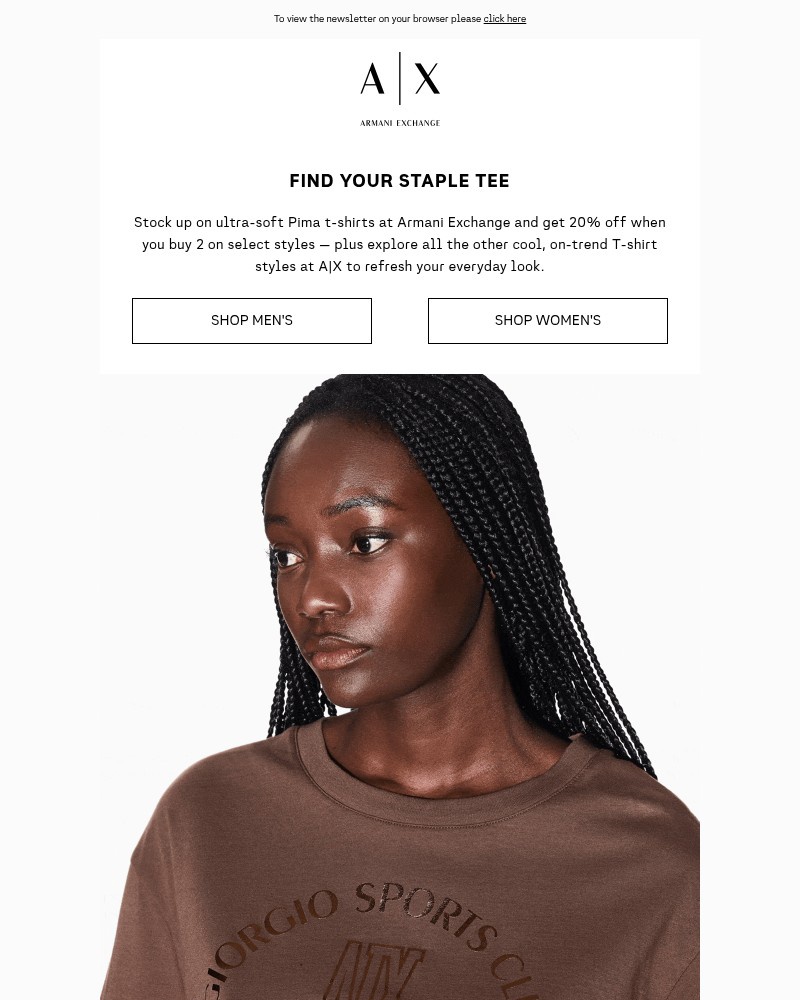 Screenshot of email sent to a Armani Exchange Newsletter subscriber