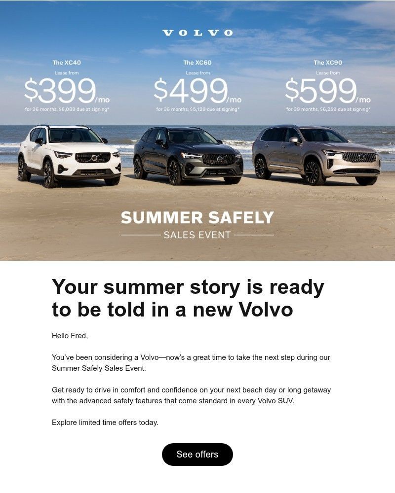 Screenshot of email sent to a Volvo Newsletter subscriber