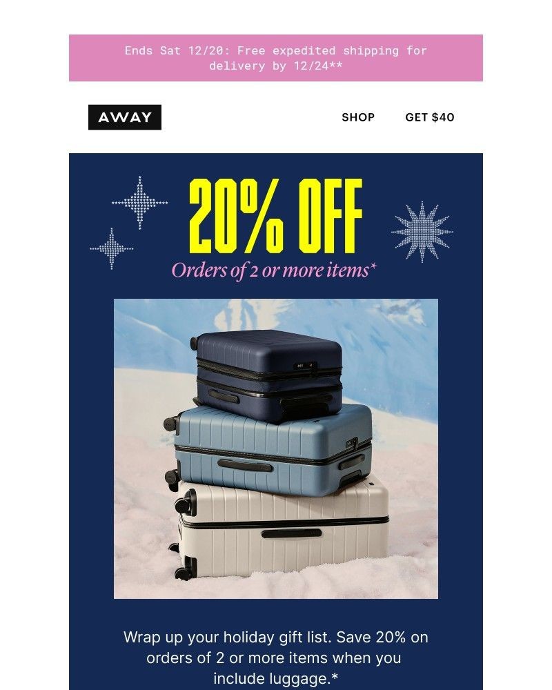 Screenshot of email sent to a Away Newsletter subscriber