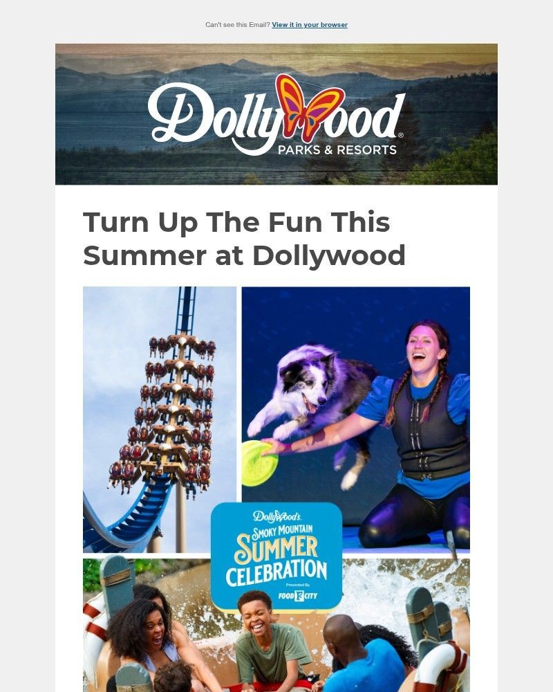 Screenshot of email sent to a Dollywood Newsletter subscriber
