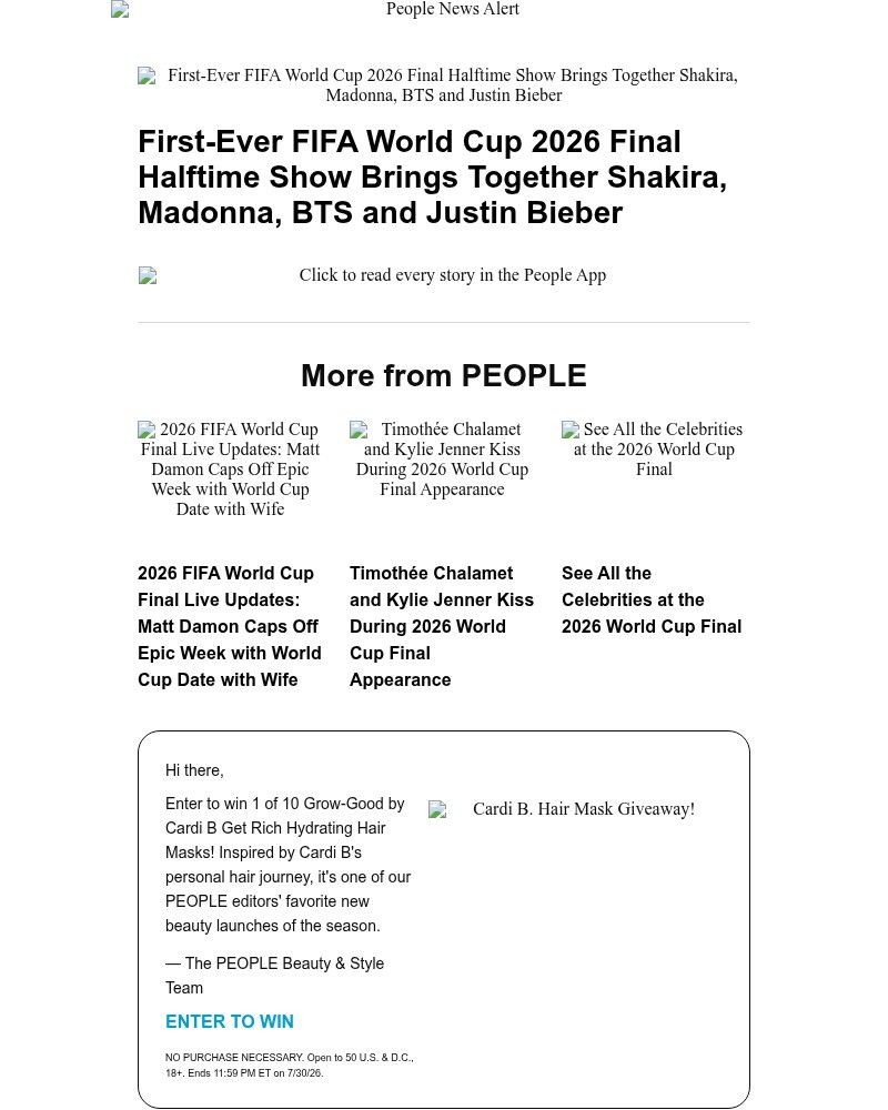 Screenshot of email sent to a People Newsletter subscriber