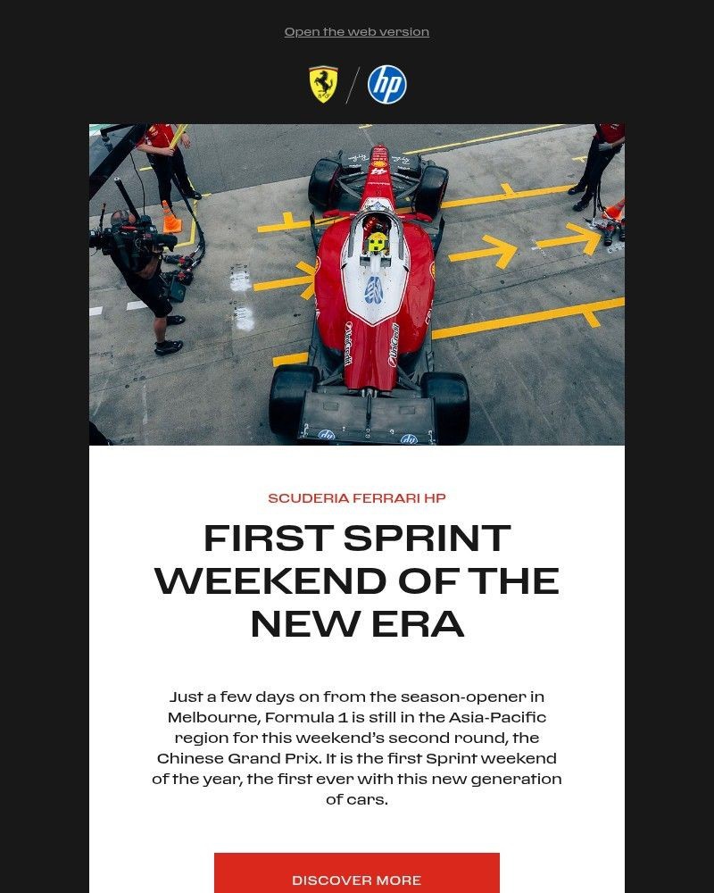 Screenshot of email sent to a Ferrari Newsletter subscriber