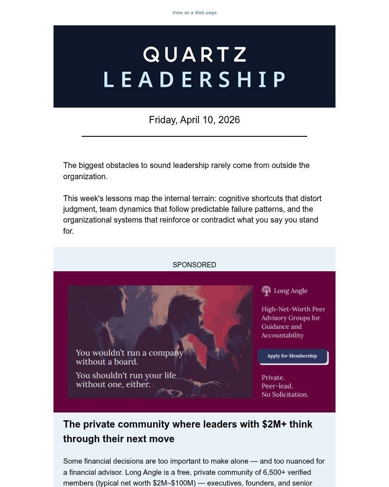 Screenshot of email sent to a Quartz Newsletter subscriber