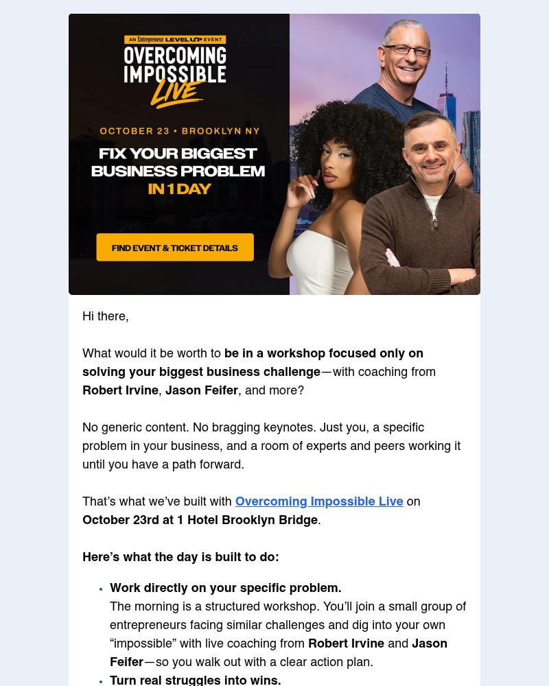 Screenshot of email sent to a Entrepreneur Newsletter subscriber