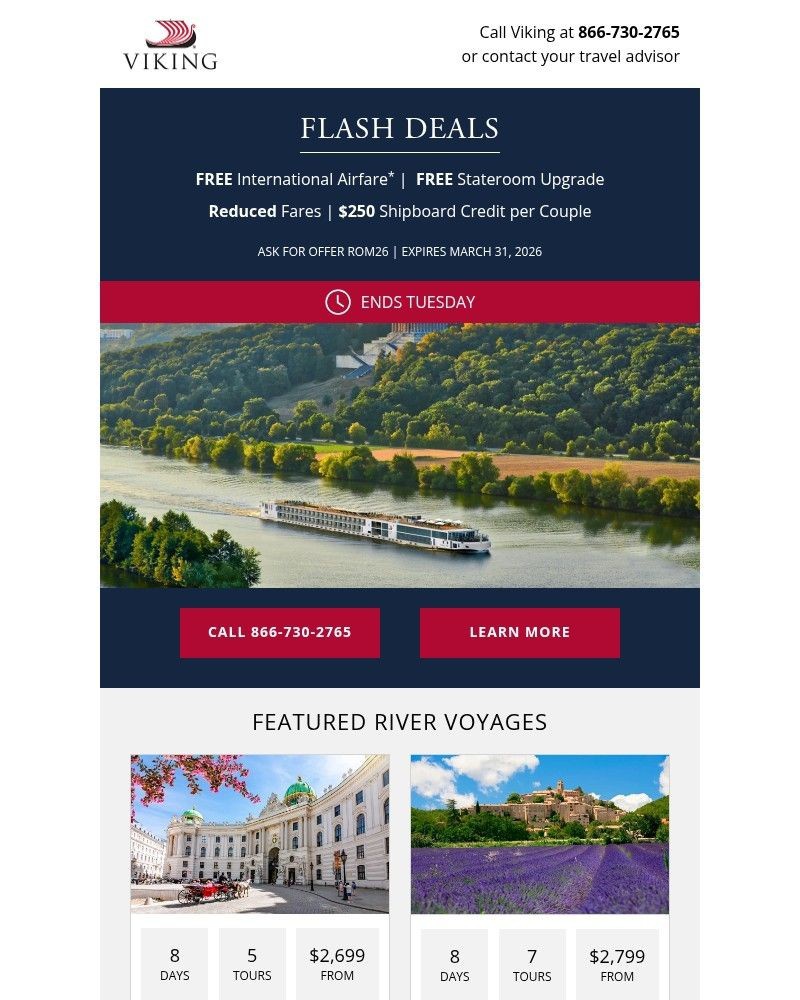 Screenshot of email sent to a Viking Cruises Newsletter subscriber