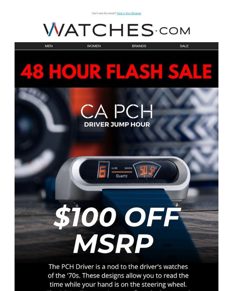 Screenshot of email sent to a Watches.com Newsletter subscriber