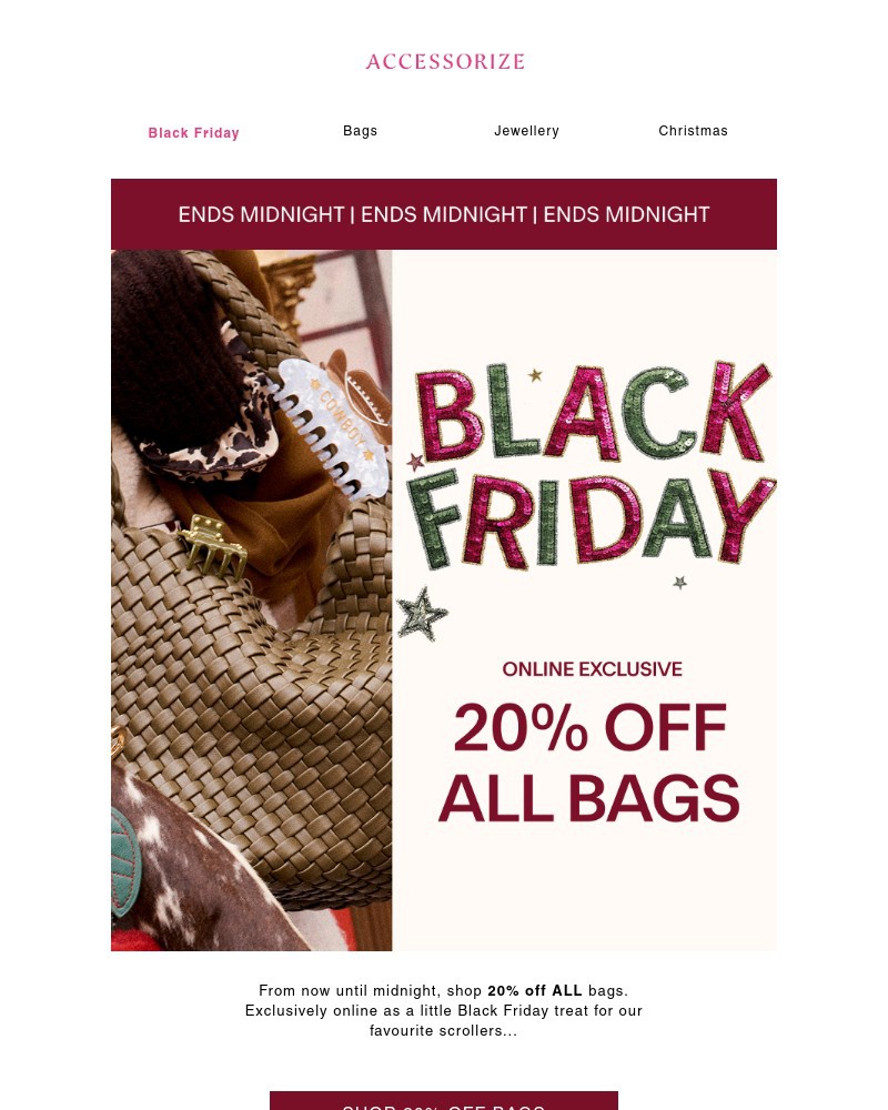 Screenshot of email sent to a Accessorize Newsletter subscriber