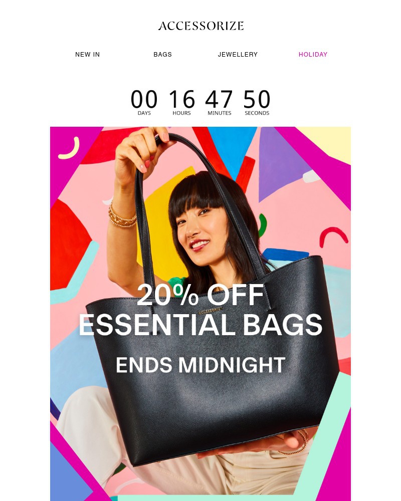 Screenshot of email with subject /media/emails/flash-sale-20-off-essential-bags-d9767a-cropped-6888337c.jpg