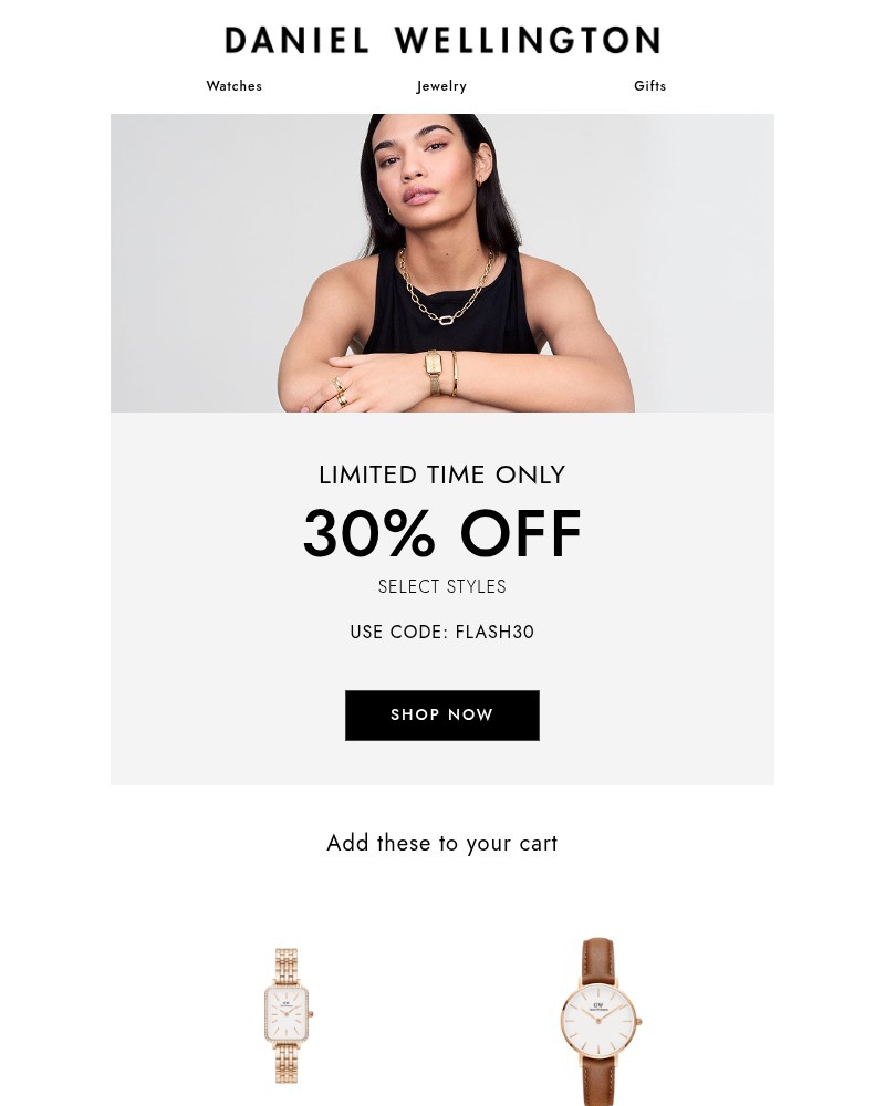 Screenshot of email sent to a Daniel Wellington Newsletter subscriber