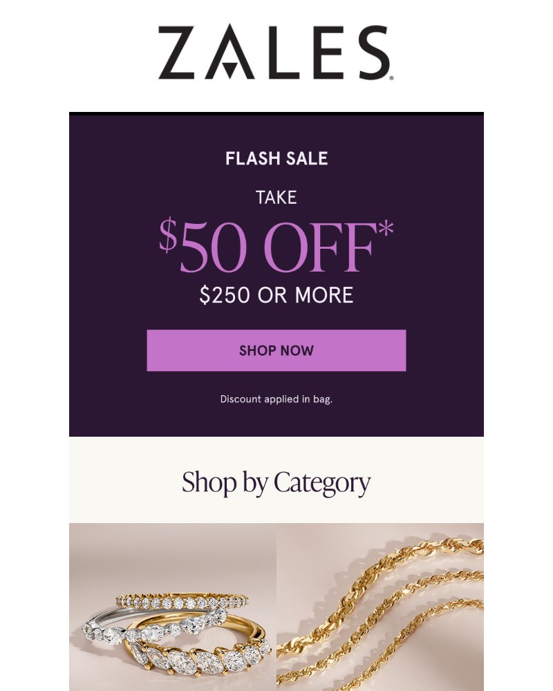 Screenshot of email sent to a Zales Newsletter subscriber