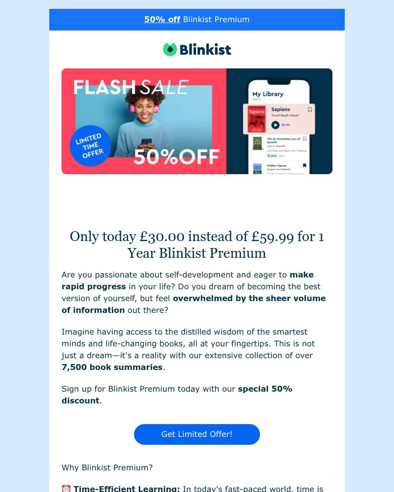 Screenshot of email with subject /media/emails/flash-sale-50-off-blinkist-premium-613bfe-cropped-17afa19e.jpg