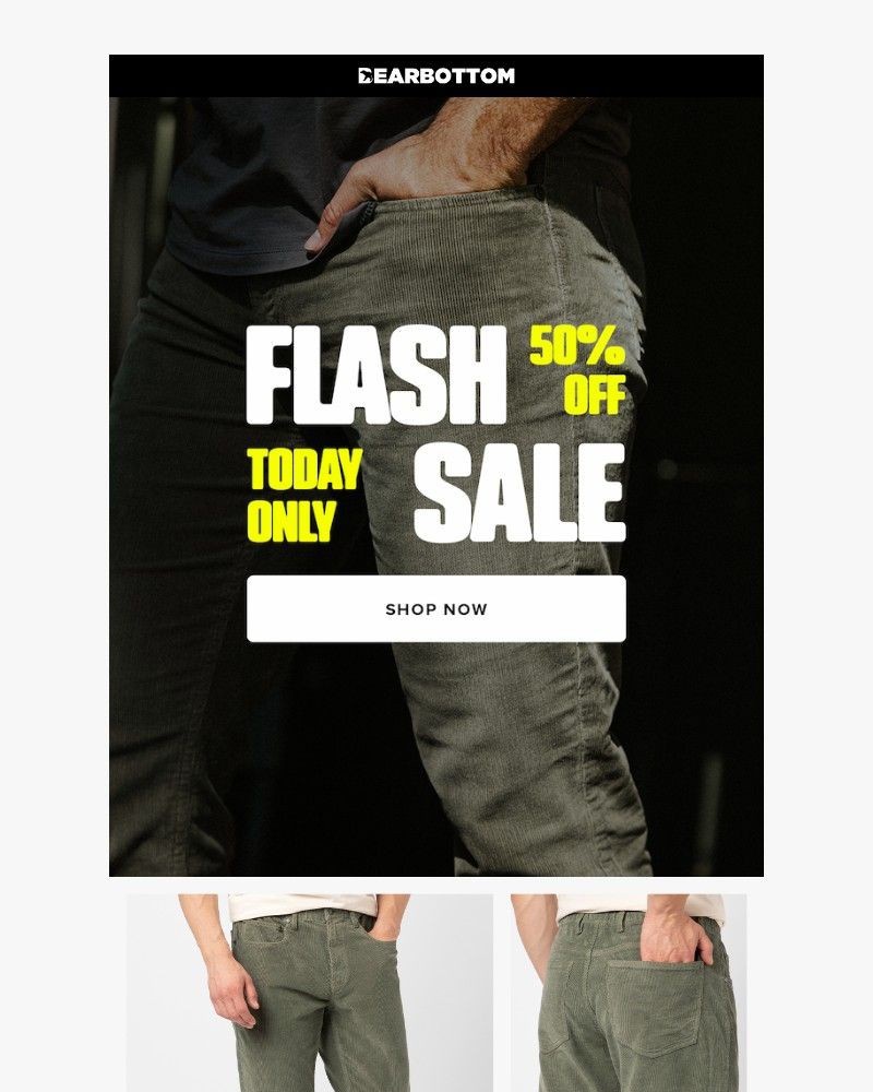 Screenshot of email with subject /media/emails/flash-sale-alert-corduroy-5-pocket-pant-8511a5-cropped-fa9aec25.jpg