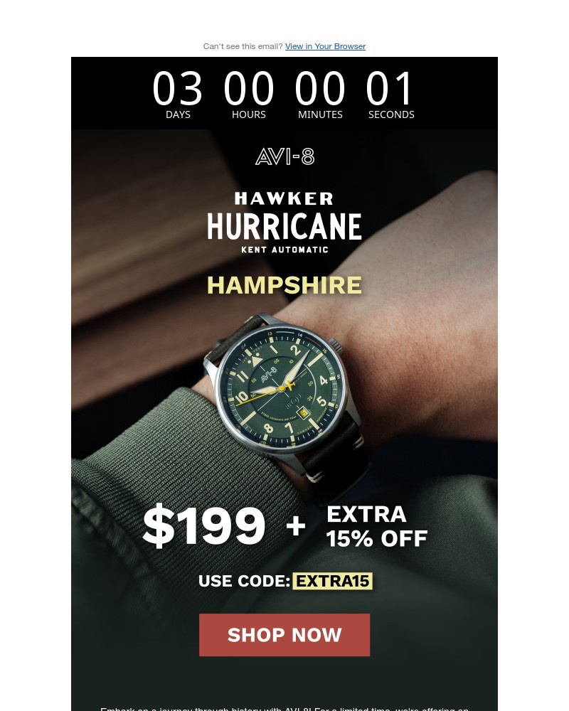 Screenshot of email with subject /media/emails/flash-sale-alert-hawker-hurricane-kent-automatic-85c5a8-cropped-4cdde21b.jpg