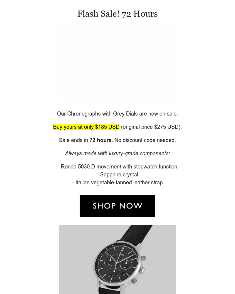 Screenshot of email with subject /media/emails/flash-sale-on-a-popular-chronograph-variant-cropped-fe6a21e9.jpg