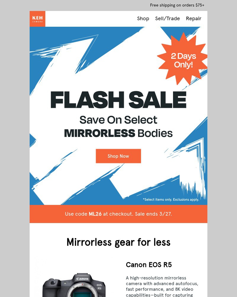 Screenshot of email with subject /media/emails/flash-sale-save-on-select-mirrorless-bodies-6b7b39-cropped-d5557804.jpg