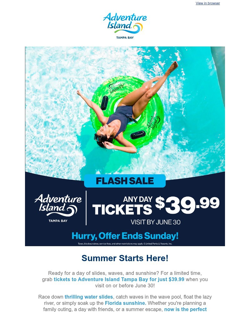 Screenshot of email sent to a Busch Gardens Newsletter subscriber