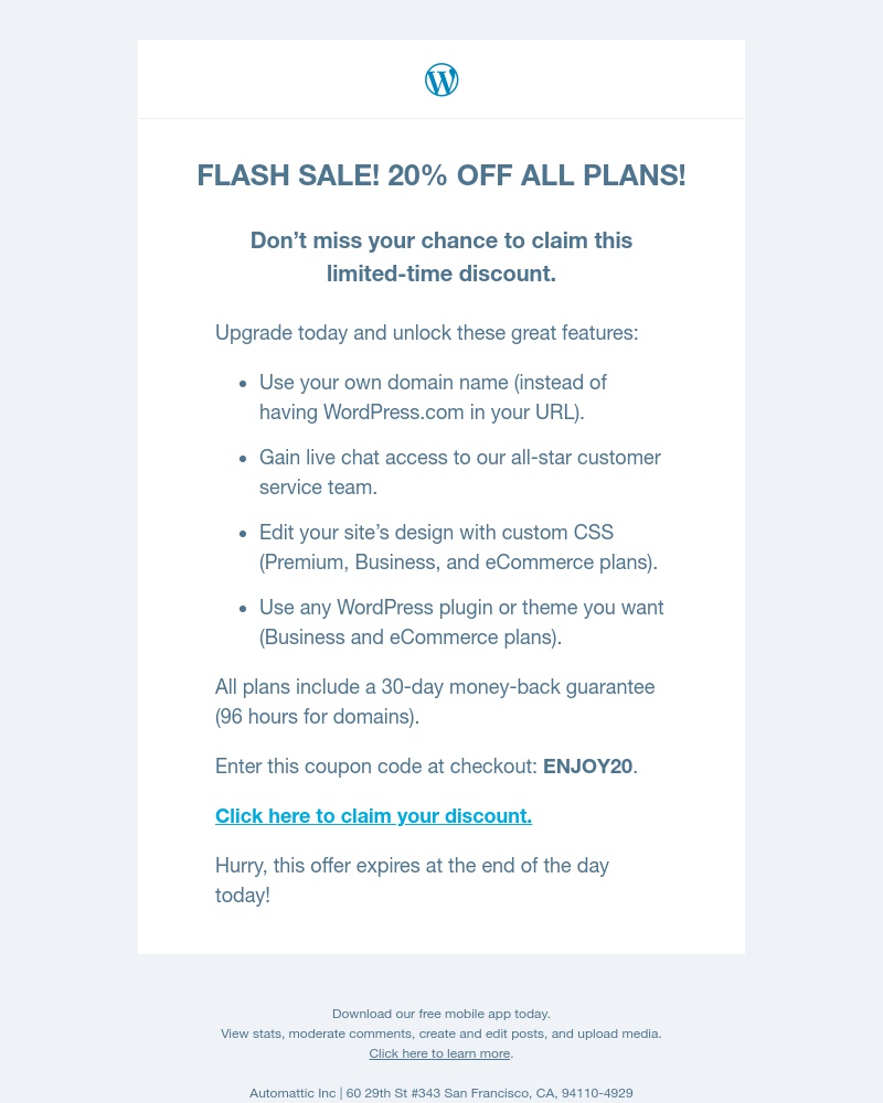 Screenshot of email with subject /media/emails/flash-sale-today-only-save-big-on-upgraded-wordpresscom-plans-2-cropped-bf624427.jpg