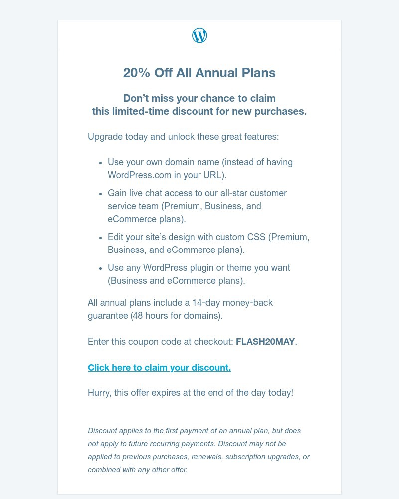 Screenshot of email with subject /media/emails/flash-sale-today-only-save-big-on-upgraded-wordpresscom-plans-af4a96-cropped-ebba7988.jpg