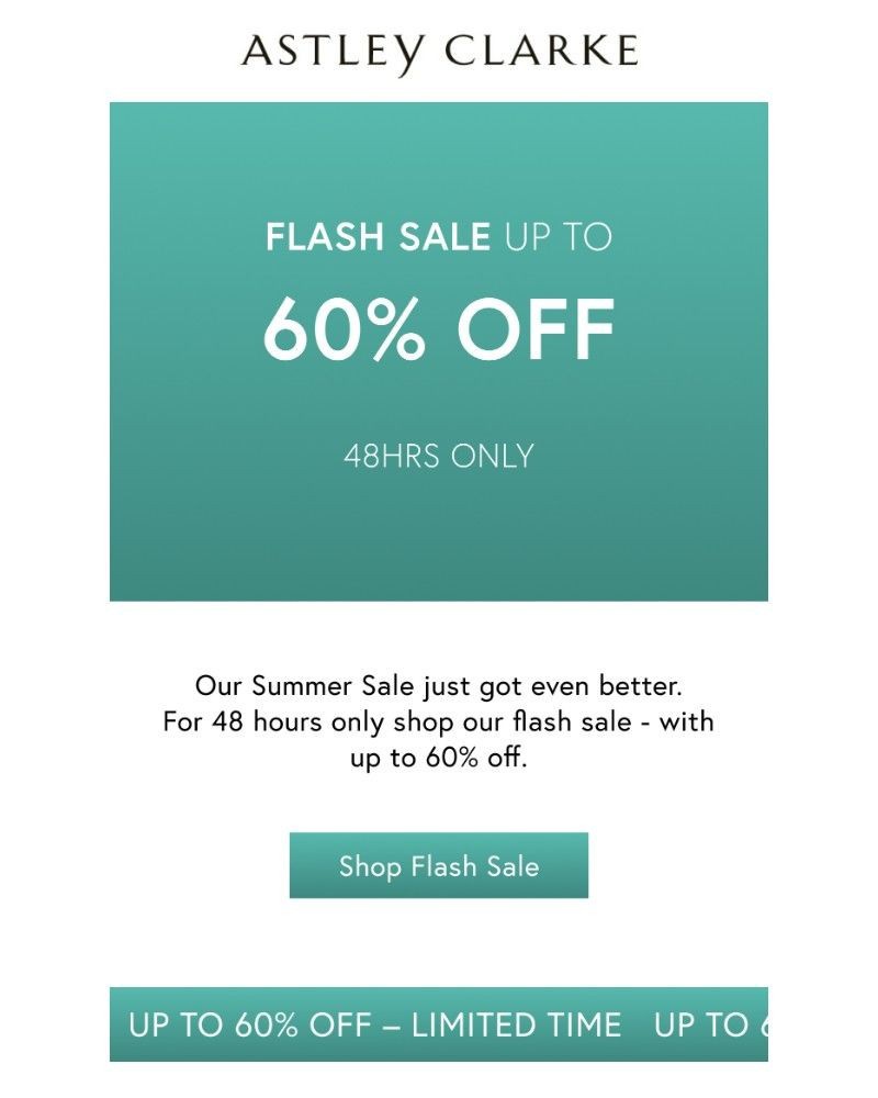 Screenshot of email sent to a Astley Clarke Newsletter subscriber