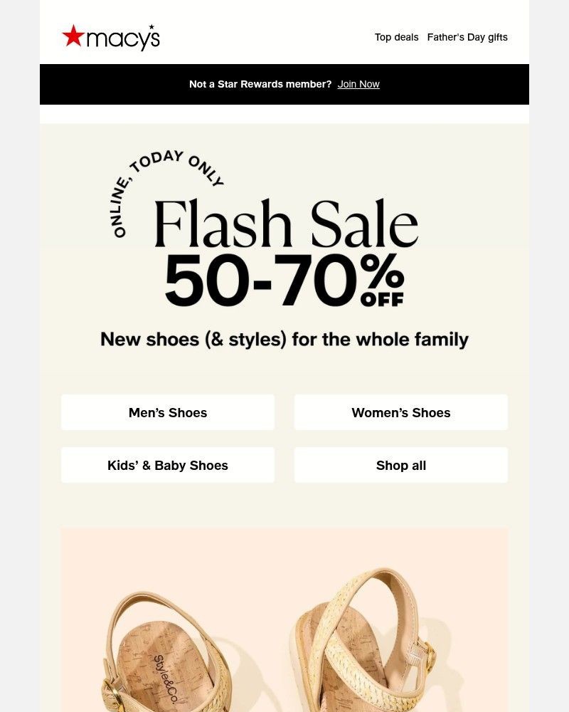 Screenshot of email with subject /media/emails/flash-sale-up-to-70-off-shoes-for-the-family-6a47ed-cropped-6f793166.jpg