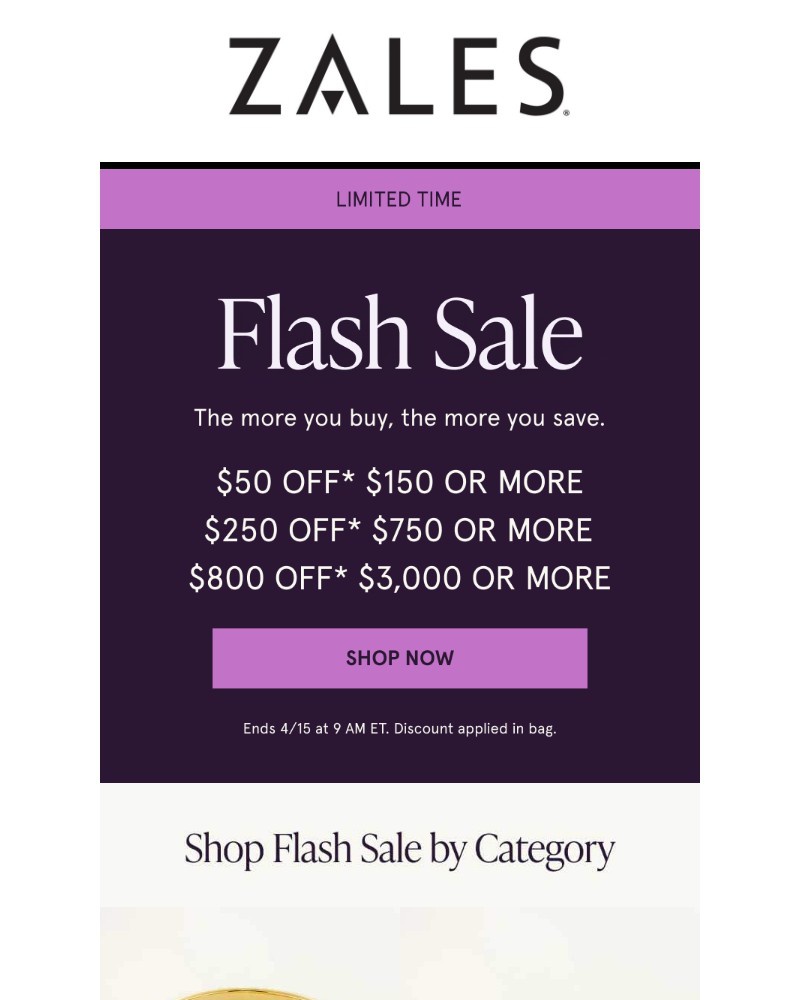 Screenshot of email sent to a Zales Newsletter subscriber