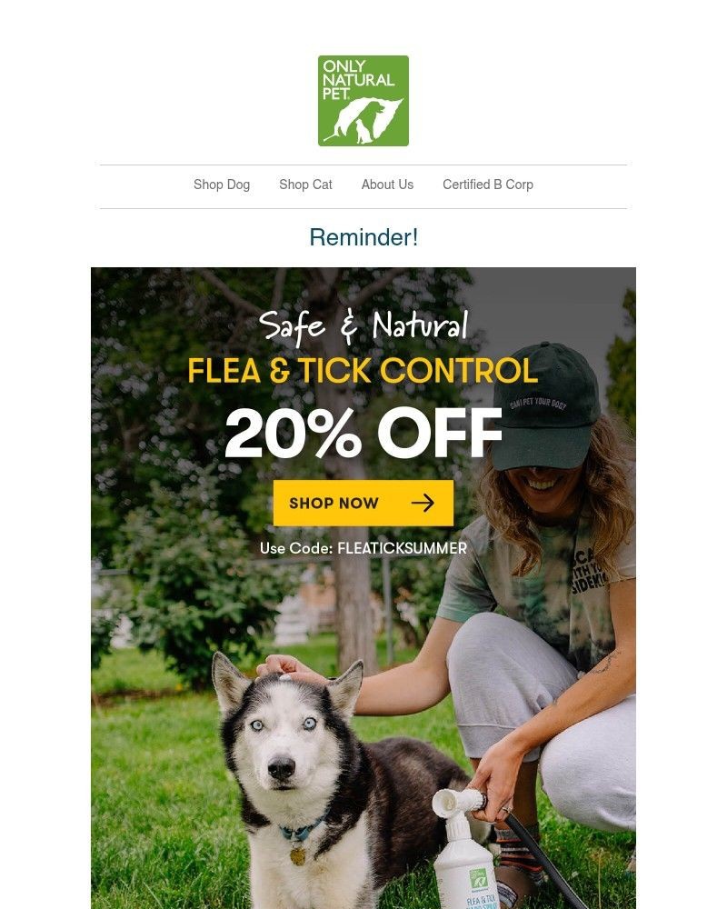 Screenshot of email sent to a Only Natural Pet Newsletter subscriber