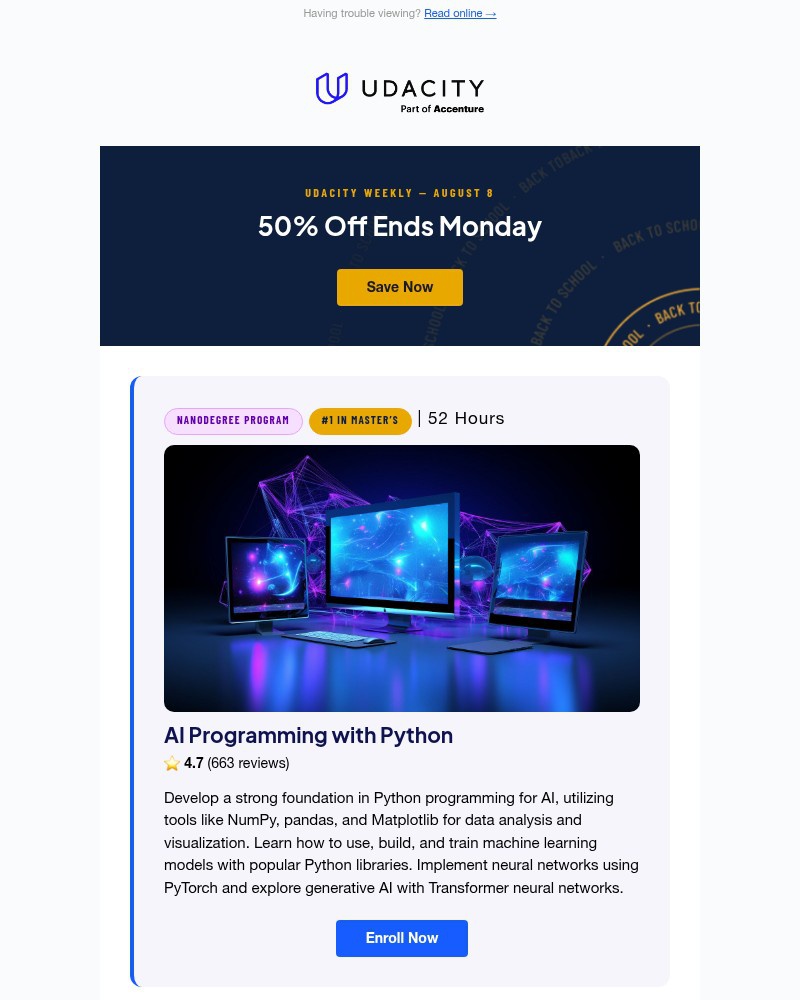 Screenshot of email sent to a Udacity Registered user