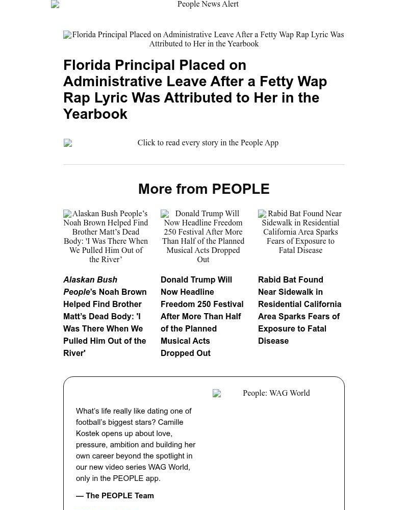 Screenshot of email sent to a People Newsletter subscriber