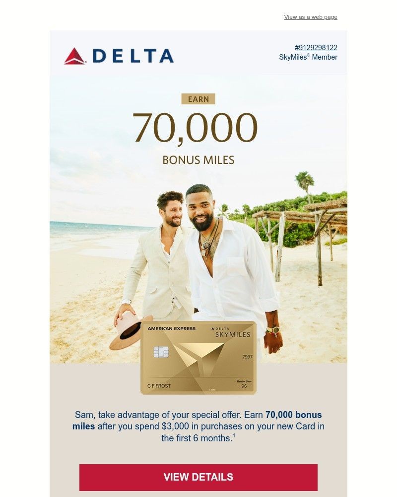Screenshot of email sent to a Delta Registered user