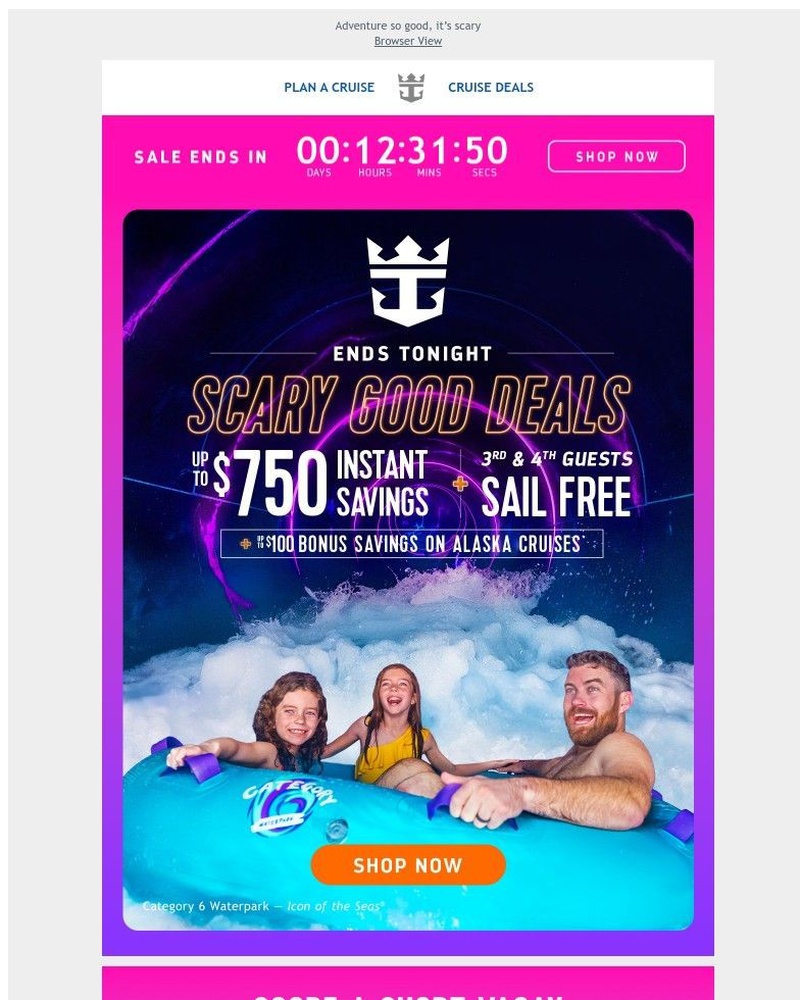 Screenshot of email sent to a Royal Caribbean Cruises Newsletter subscriber
