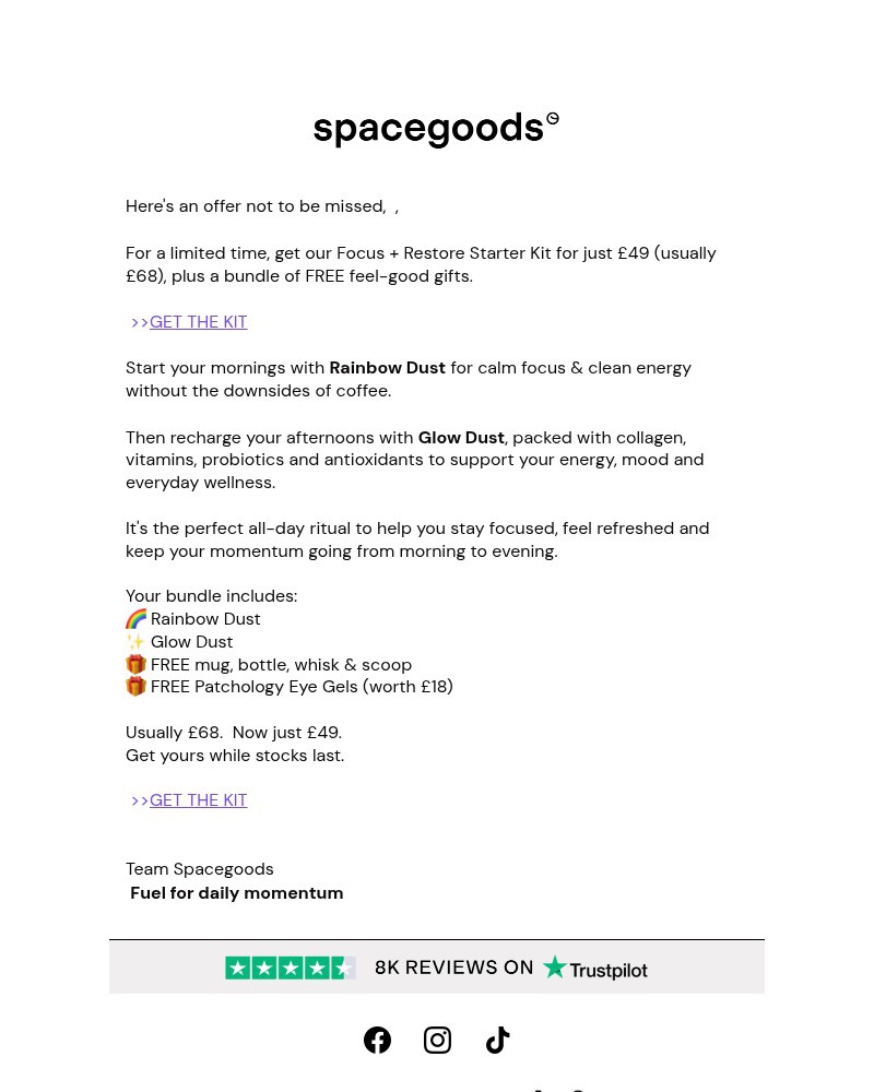 Screenshot of email sent to a Spacegoods Newsletter subscriber