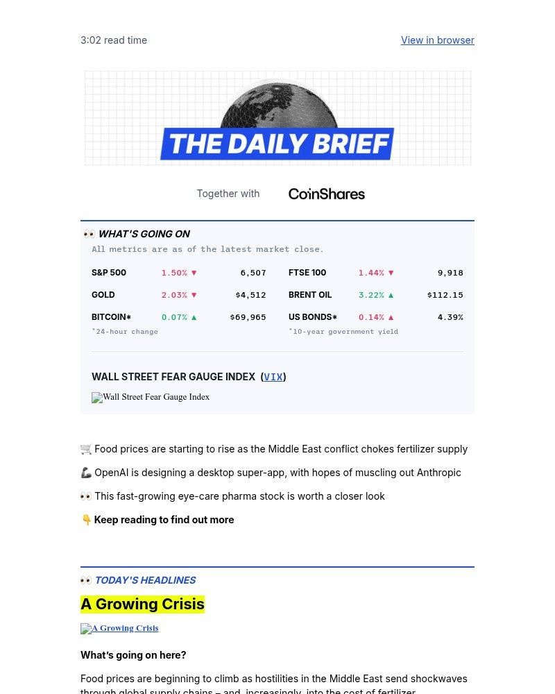 Screenshot of email sent to a Finimize Registered user