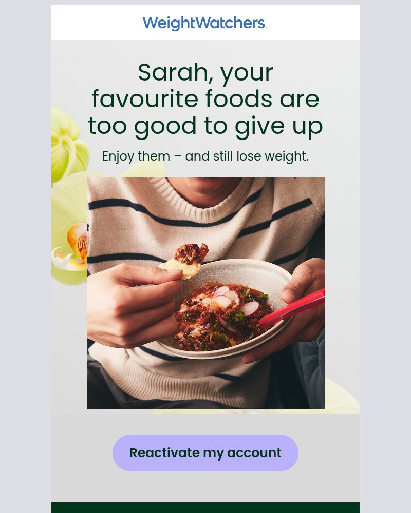 Screenshot of email sent to a WW (Weight Watchers) Registered user