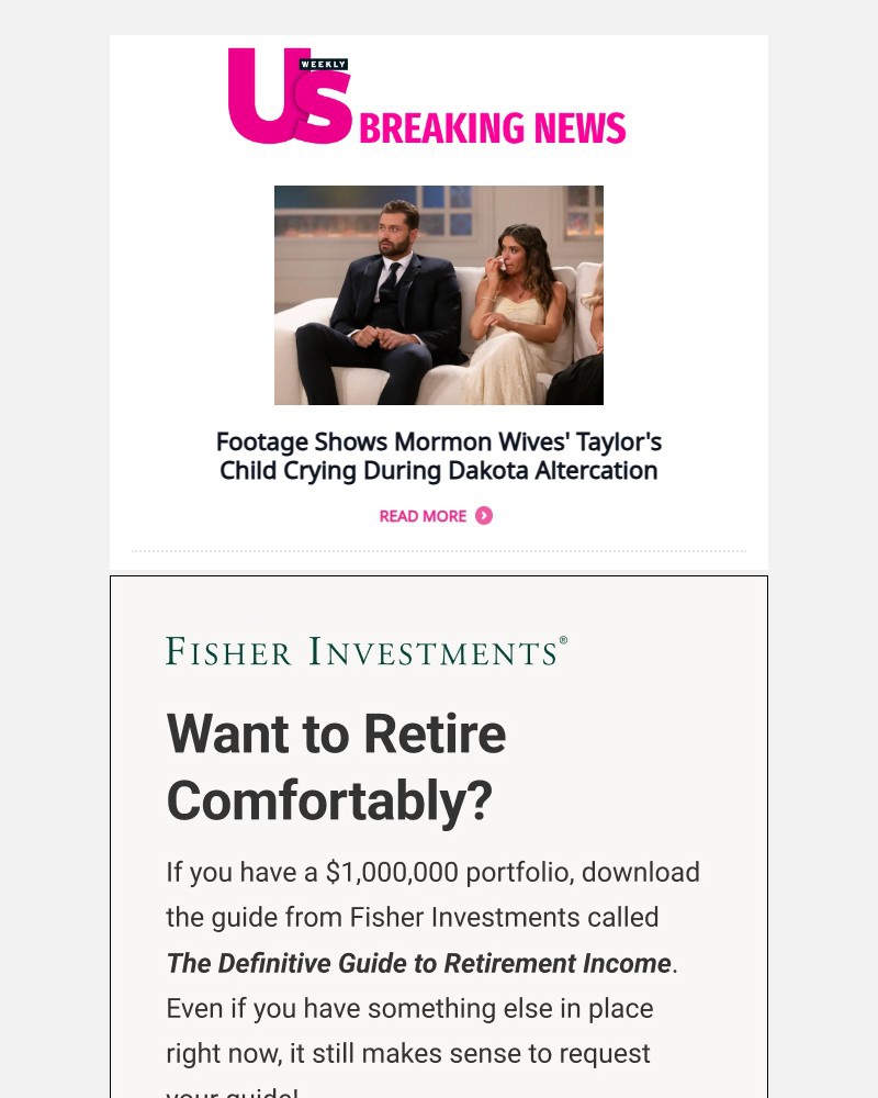Screenshot of email sent to a Us Weekly Newsletter subscriber
