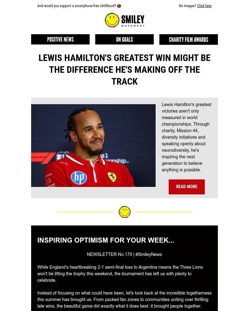 Screenshot of email sent to a Smiley Movement Newsletter subscriber