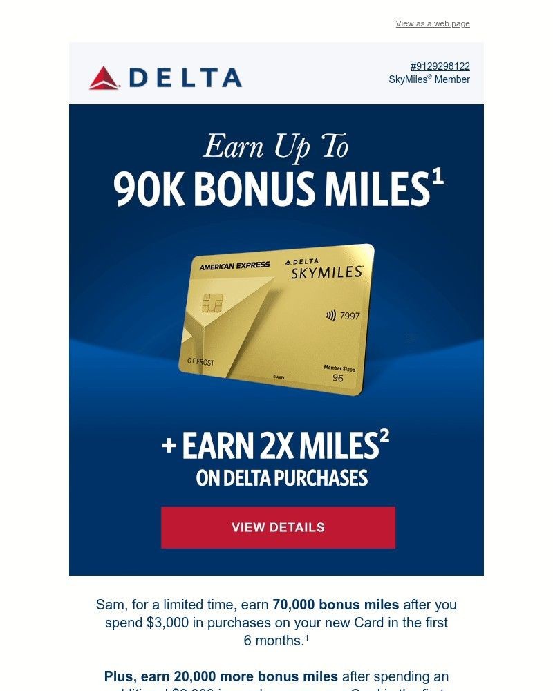 Screenshot of email sent to a Delta Registered user