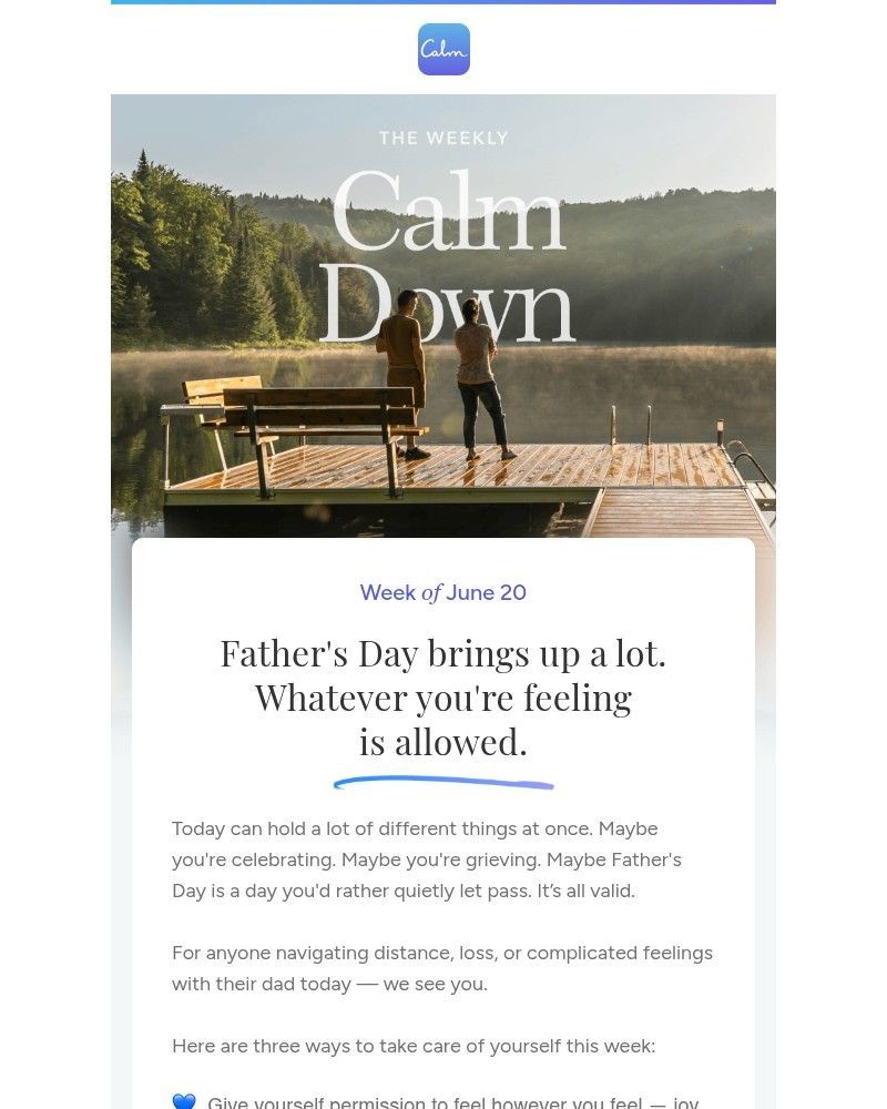 Screenshot of email sent to a Calm Registered user