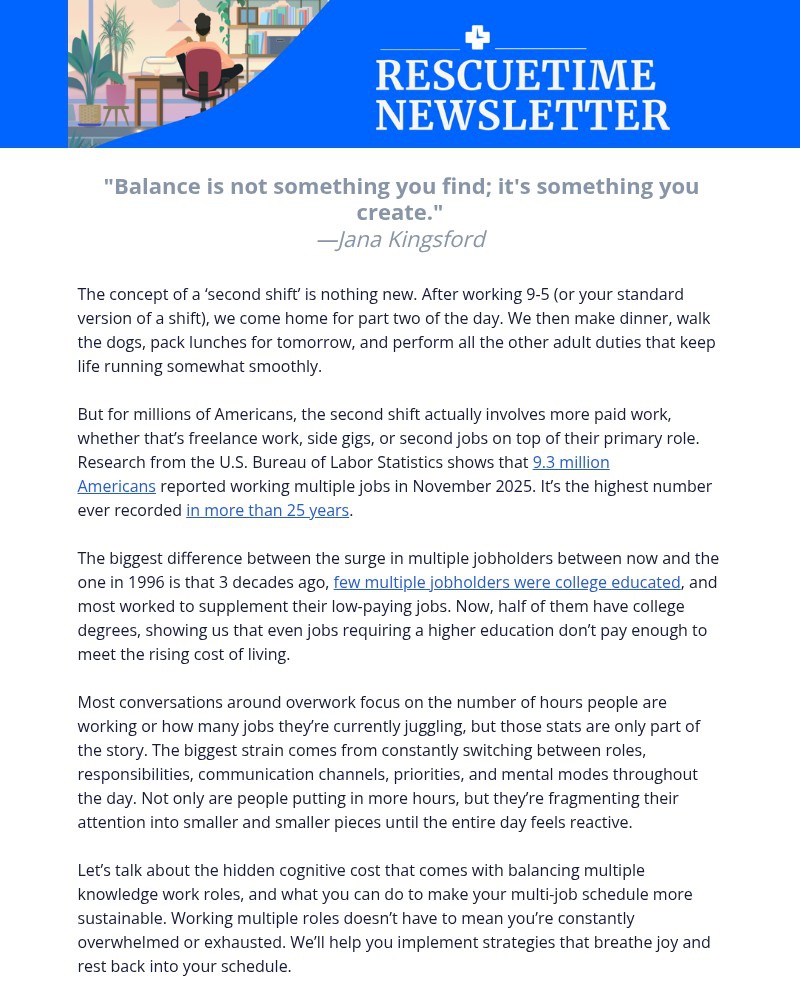 Screenshot of email sent to a RescueTime Newsletter subscriber