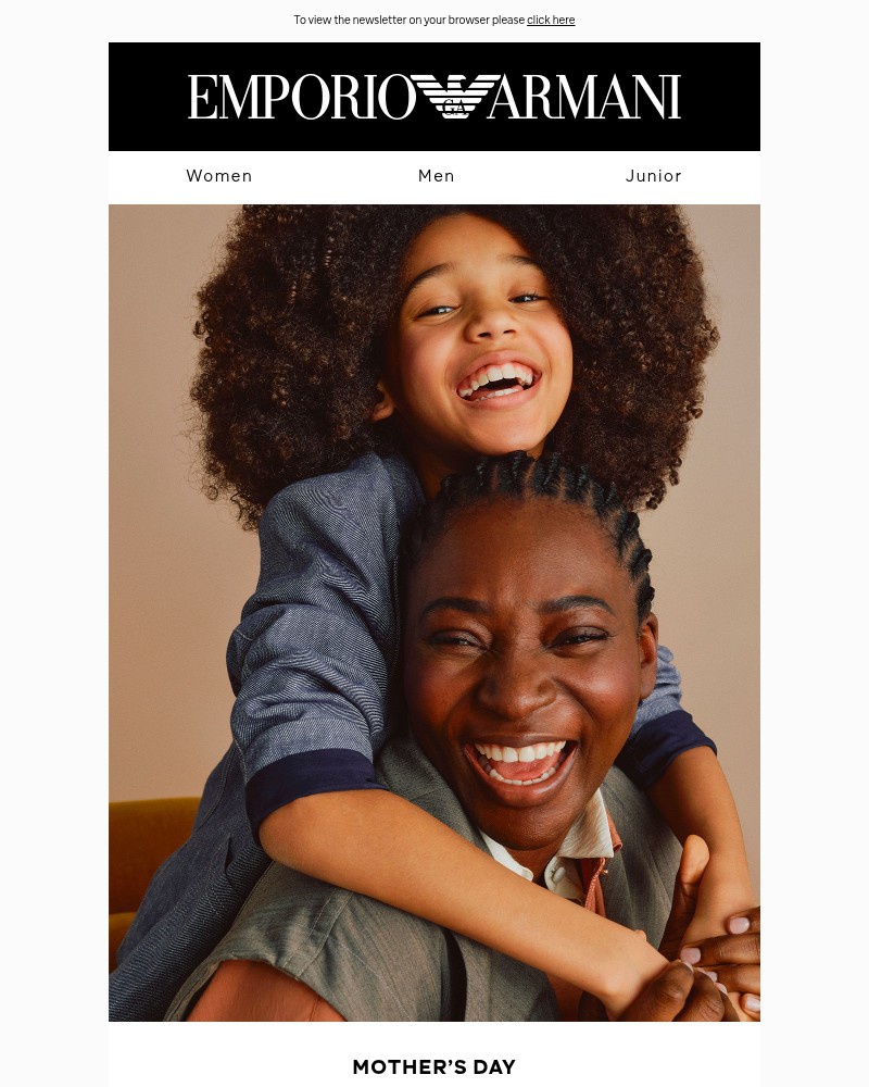 Screenshot of email sent to a Armani Newsletter subscriber