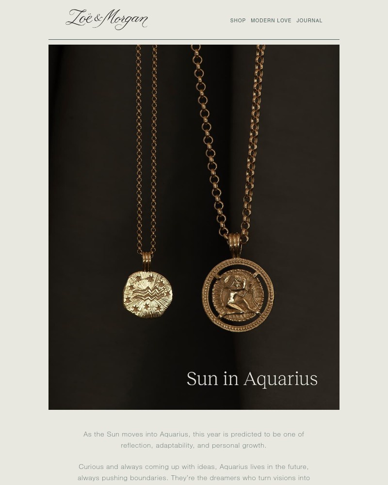 Screenshot of email sent to a Zoe & Morgan Newsletter subscriber