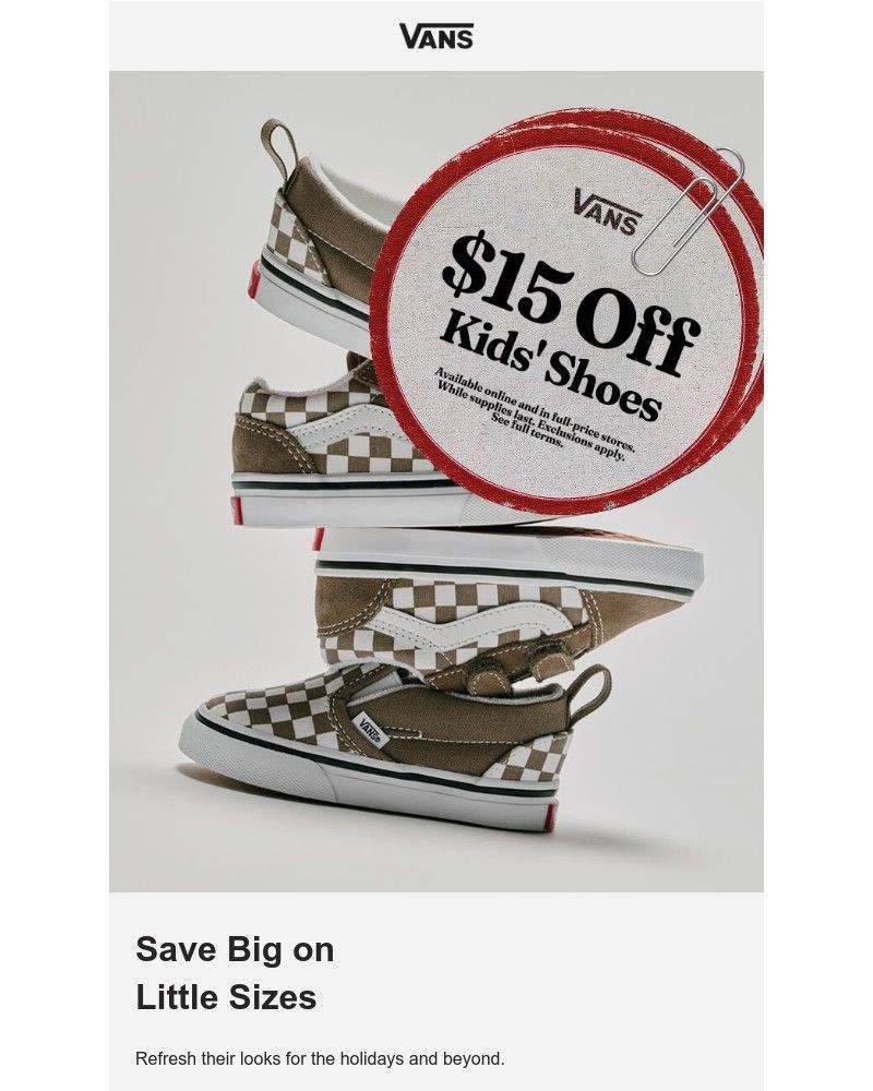 Screenshot of email sent to a Vans Registered user