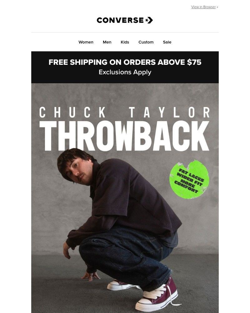 Screenshot of email sent to a Converse Newsletter subscriber