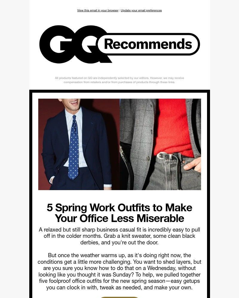 Screenshot of email sent to a GQ Newsletter subscriber