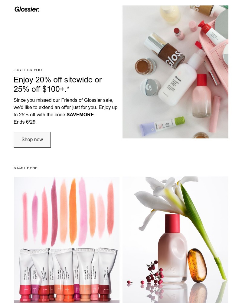Screenshot of email sent to a Glossier Newsletter subscriber