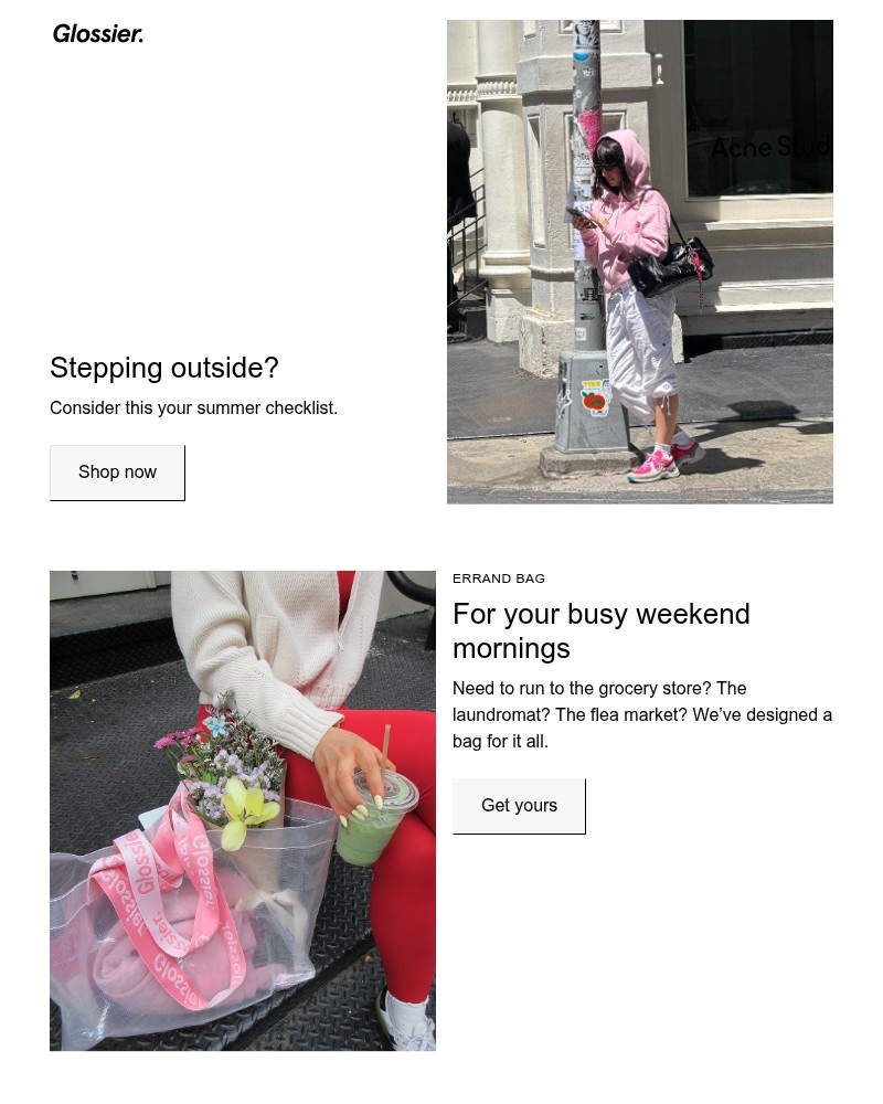 Screenshot of email sent to a Glossier Newsletter subscriber