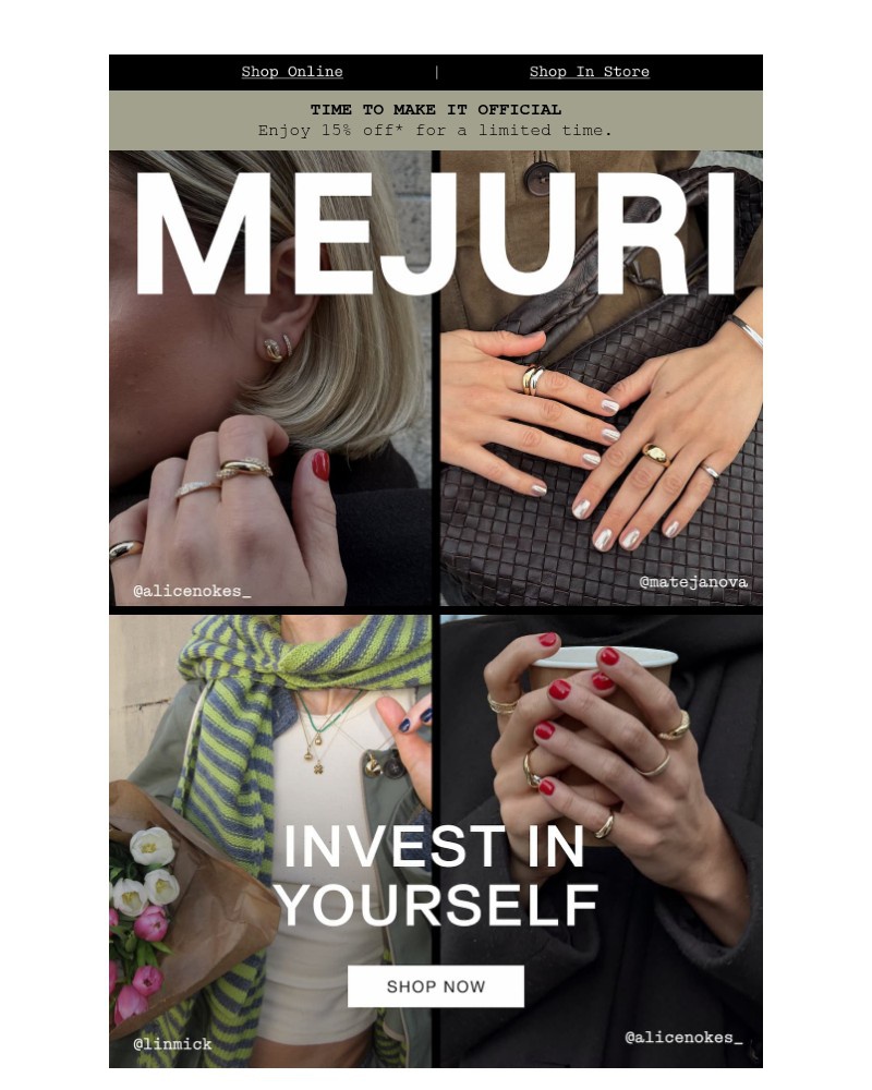 Screenshot of email sent to a Mejuri Registered user