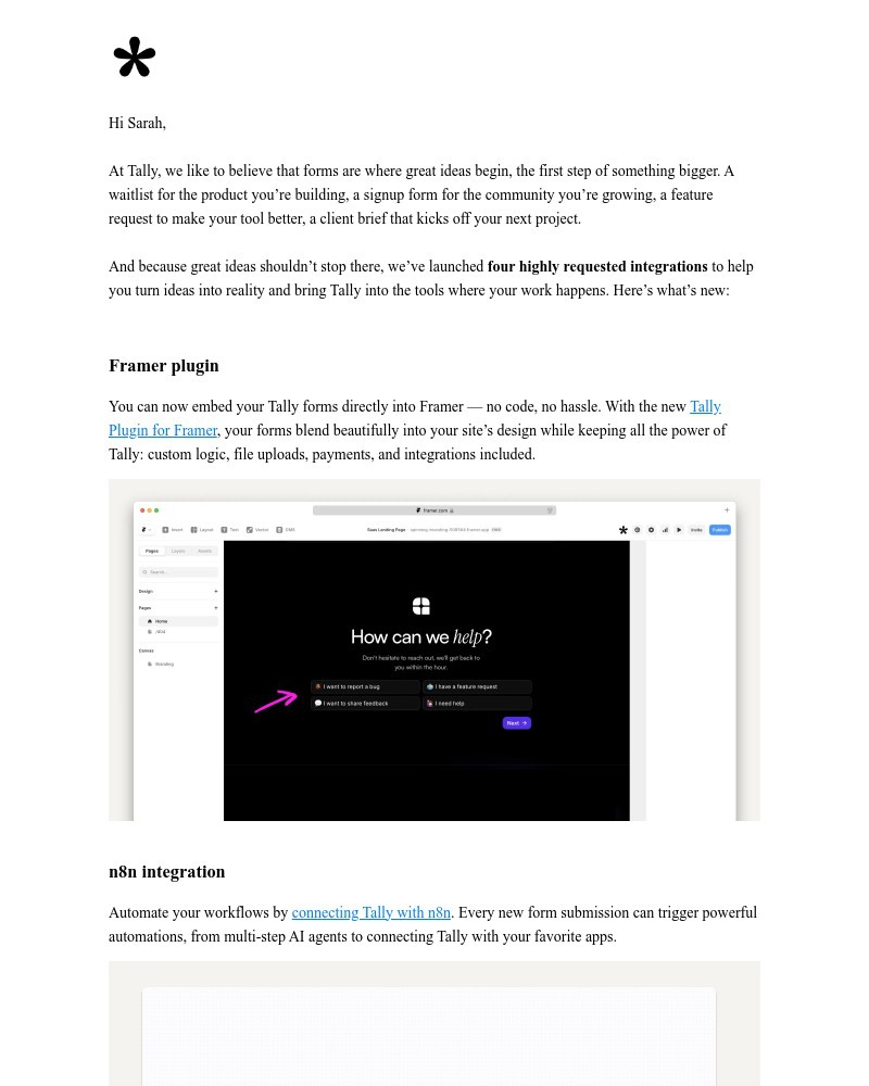 Screenshot of email sent to a Tally Registered user