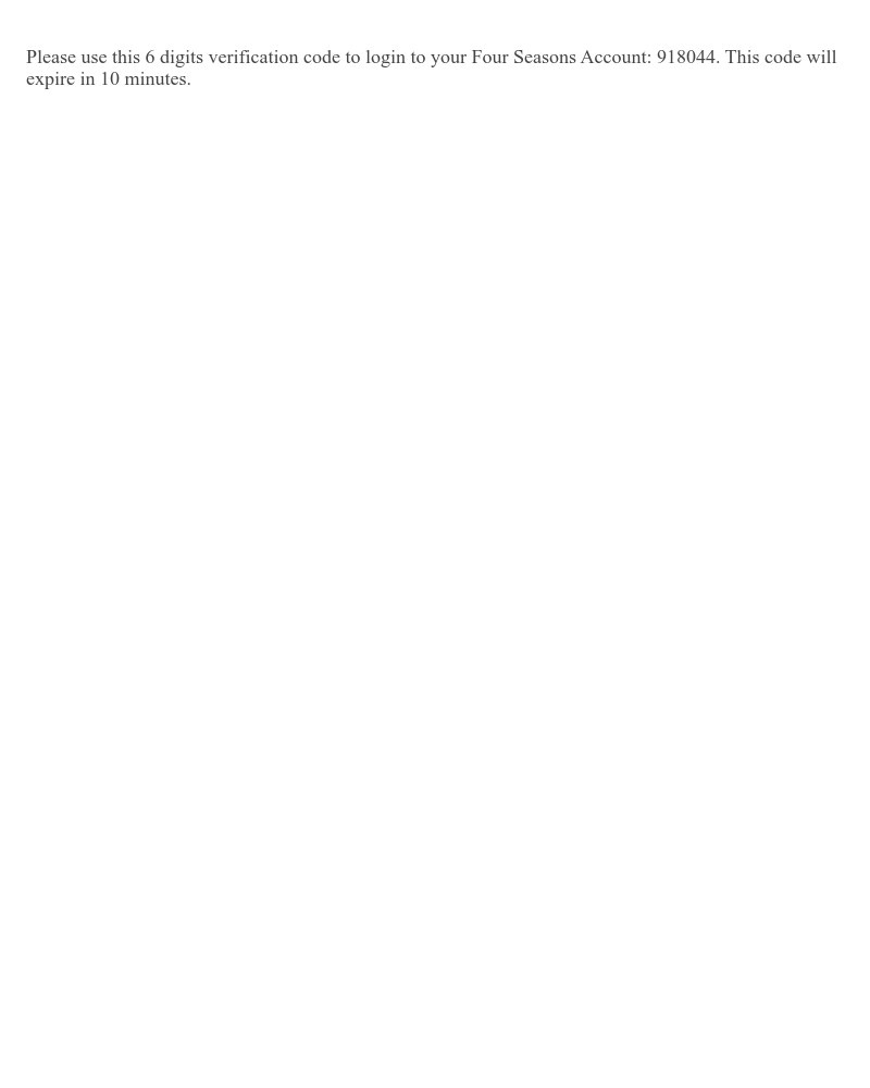 Screenshot of email sent to a Four Seasons Registered user